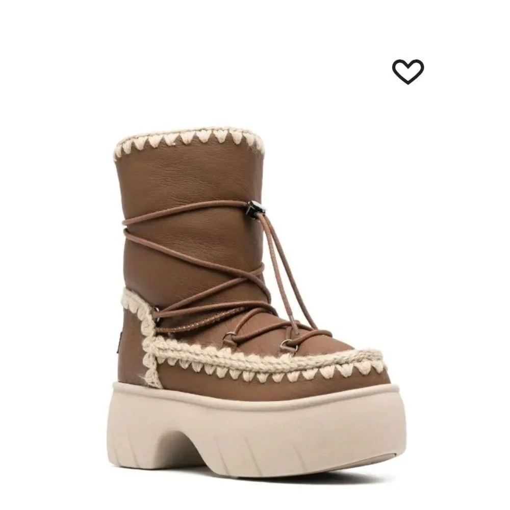 Mou eskimo chunky padded snow boots ankle crafted from light brown leather
